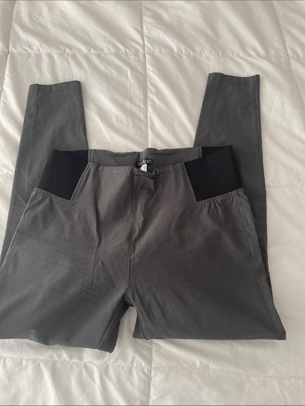 VILA Gray Stretch Waist Chinos with Black Panels